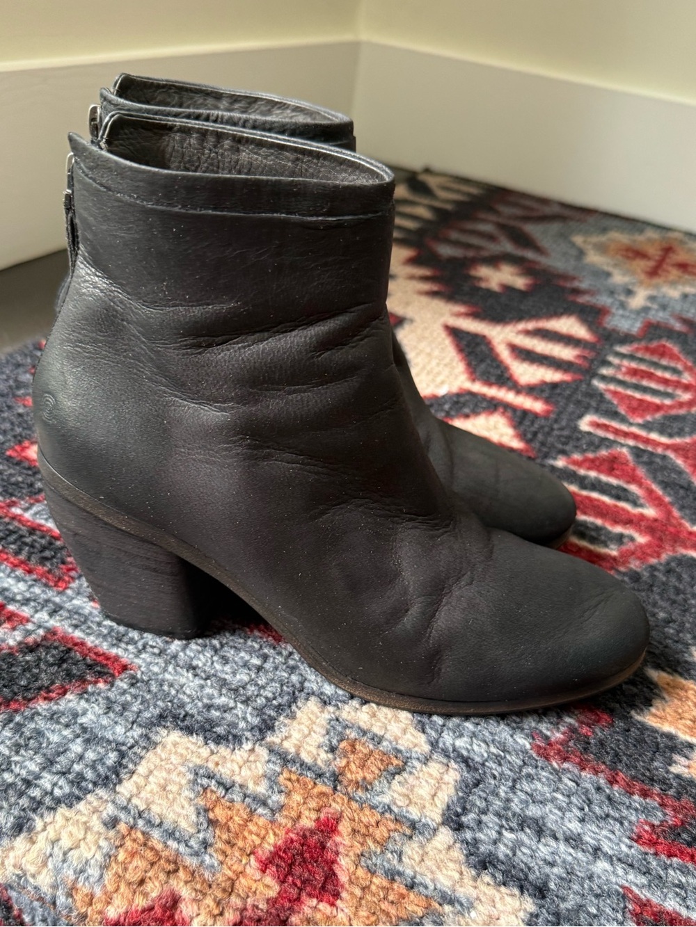 Marsell Women's Ankle Boots Black Leather Back Zipper size 39